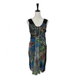 Dolcezza Art Print Mesh Panel Dress Size M Zip Front